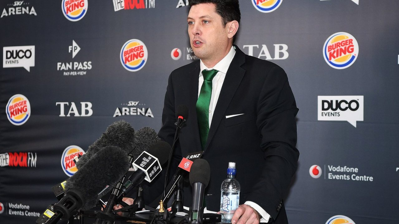 Duco Boxing's Craig Stanaway speaking at a boxing press conference in 2016
